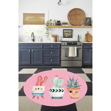 Özbience Dijital Baskılı Kaktüs Desenli Yıkanabilir Kaymaz Taban Halı