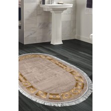 Özbience Kaymaz Taban Banyo Halısı Oval Pamuk Saçaklı Modern Tasarım Camelürün