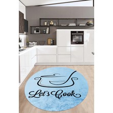 Özbience Dijital Baskılı Tencere Motifli Yıkanabilir Kaymaz Taban Yuvarlak Halı