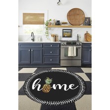 Özbience Dijital Baskılı Ananas Desenli Yıkanabilir Yuvarlak Iç Mekan Halısı