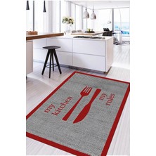 Özbience Yıkanabilir Kaymaz Taban Çatal Bıçak Motifli Salon ve Mutfak Halısı