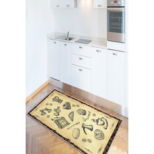 Özbience Şık ve Dayanıklı Inci Desenli Mutfak Halısı, Saçaksız, Modern Tasarım