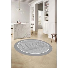Özbience Yıkanabilir Yuvarlak Kitchen Yazı Desenli Mutfak ve Salon Halısı