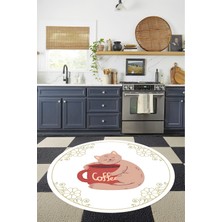 Özbience Renkli Kedi Motifli Yıkanabilir Kaymaz Taban Yuvarlak Salon ve Mutfak Halısı