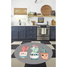 Özbience Dijital Baskılı Kaktüs Desenli Yıkanabilir Kaymaz Taban Halı