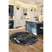 Özbience Yemek Desenli Yıkanabilir Kaymaz Taban Yuvarlak Salon ve Mutfak Halısı