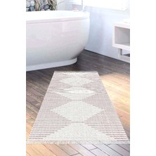 Özbience Yıldız Deri Kaymaz Taban Banyo Halısı, Mürdümür, Saçaklı, Şık Tasarım