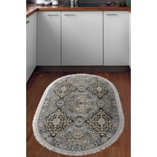 Özbience Saçaklı Oval Mutfak Halısı, Kaymaz Taban, Modern ve Şık Tasarım, Bej