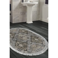 Özbience Saçaklı Pamuk Banyo Halısı, Oval, Kaymaz Taban, Modern, Bej, Star 659M