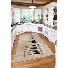 Özbience Desenli Yıkanabilir Kaymaz Taban Fincan Temalı Salon ve Mutfak Halısı