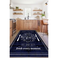 Özbience Yemek Desenli Yıkanabilir Kaymaz Taban Salon ve Mutfak Halısı