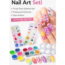 Özbience Profesyonel Nail Art Seti, Kuru Çiçek, Pul, Sim ve Neon Pigment ile