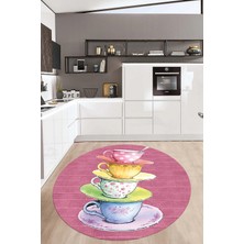 Özbience Renkli Baskılı Yuvarlak Kaymaz Taban Salon ve Mutfak Halısı