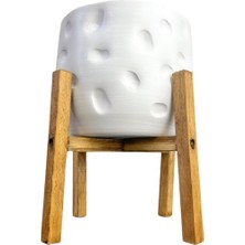 Özbience Beyaz Desenli Toprak Saksı, 4 Ayaklı Ev Dekorasyonu Çiçeklik