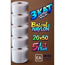 EA Mim Tasarım Dizayn Ambalaj 20 cm x 50 Metre – 5’li Set 3 Kat Ultra Kalın Balonlu Naylon Paketleme Naylonu