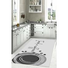 Özbience Dijital Baskılı Kahve Fincan Desenli Yıkanabilir Kaymaz Taban Halı