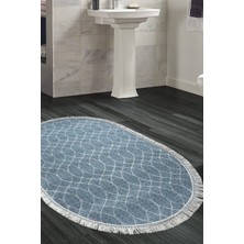 Özbience Saçaklı Oval Banyo Halısı, Kaymaz Taban, Lacivert, Modern ve Şık Tasarım