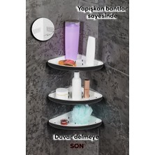 Özbience 3'lü Yapışkanlı Banyo Köşe Rafı, Duş Düzenleyici ve Askılık