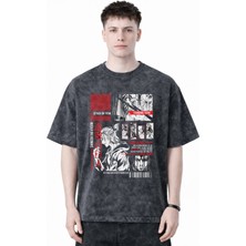 Sevbano Tasarım Eren Yeager Attack On Titan Anime Baskılı Unisex Oversize Eskitme Yıkamalı Tişört