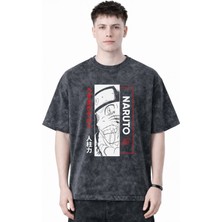 Sevbano Naruto Uzumaki Jinchuriki Anime Baskılı Unisex Oversize Eskitme Yıkamalı Tişört