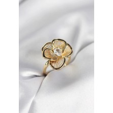 Alvo Store Buğz Gold Renk Çiçek Model Vintage Kadın Yüzük