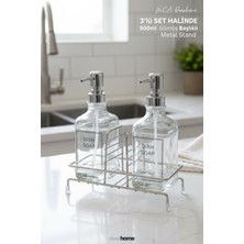 Özbience Modern Cam Ikili Sıvı Sabun ve Deterjanlık Seti, 500 Ml, Metal Standlı