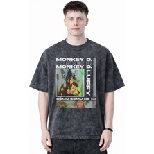 Sevbano Monkey D. Luffy One Piece Anime Baskılı Unisex Oversize Eskitme Yıkamalı Tişört