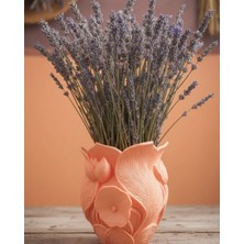 Alvo Store Buğz Turuncu Çiçek Desenli 3D Dekoratif Vazo Modern Masaüstü Aksesuar