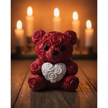 Alvo Store Buğz 3D Kalp Ayıcık 10 cm Gül Detaylı Dekoratif Hediye Obje