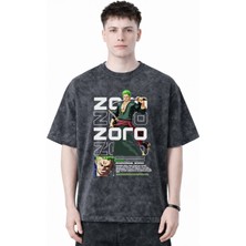 Sevbano Roronoa Zoro One Piece Anime Baskılı Unisex Oversize Eskitme Yıkamalı Tişört