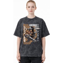 Sevbano Mikasa Ackerman Attack On Titan Anime Baskılı Unisex Oversize Eskitme Yıkamalı Tişört