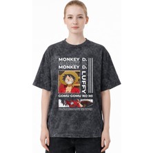 Sevbano Monkey D. Luffy One Piece Anime Baskılı Unisex Oversize Eskitme Yıkamalı Tişört