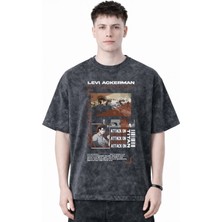 Sevbano Attack On Titan Levi Ackerman Anime Baskılı Unisex Oversize Eskitme Yıkamalı Tişört