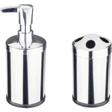 Özbience Paslanmaz Krom Sıvı Sabunluk ve Fırçalık Seti, Şık ve Dayanıklı