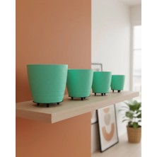 Alvo Store Buğz 4’lü 3D Modern Yeşil Vazo Seti Dekoratif Ayaklı Saksı Takımı