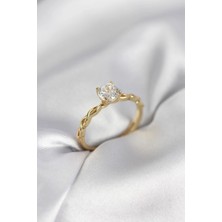 Alvo Store Buğz Gold Renk Sarmal Zincir Model Tek Taş Model Zirkon Taşlı Kadın Yüzük