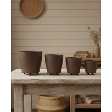 Alvo Store Buğz 4’lü 3D Şık Kahverengi Vazo Seti Modern Ayaklı Saksı