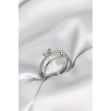 Alvo Store Buğz Gümüş Renk 2'li Zirkon Taşlı Kelebek Model Kadın Yüzük