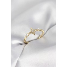 Alvo Store Buğz Minimal Kutup Yıldızı Model Zirkon Taşlı Gold Renk Kadın Yüzük