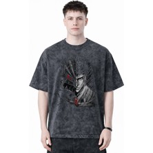 Sevbano Berserk Guts Anime Baskılı Unisex Oversize Eskitme Yıkamalı Tişört