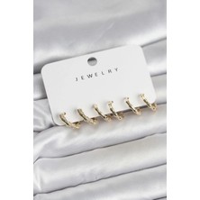 Alvo Store Buğz Gold Renk Pirinç Kemik Model 3 Çift Kadın Küpe Seti