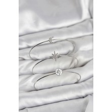 Alvo Store Buğz Gümüş Renk Zirkon Taşlı Kutup Yıldızı Model 3'lü Kadın Bileklik Kombini