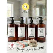 Özbience Amber Görünümlü 4'lü Banyo Şişe Seti, 1 Litre, Şampuan, Duş Jeli, Saç Kremi