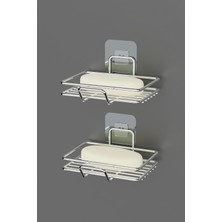 Özbience Krom Gümüş Yapışkanlı 2'li Sabunluk Seti, Banyo ve Mutfak Için Şık Çözüm