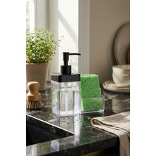 Özbience Iki Bölmeli Mutfak Sıvı Sabunluk ve Süngerlik 350 ml Siyah