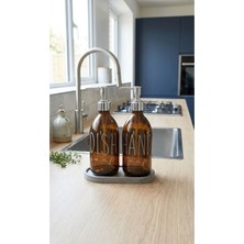 Özbience Taş Stantlı Gümüş Başlık 2'li Amber Cam Sıvı Sabun Şişesi Seti