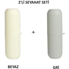 Özbience 2'li Beyaz Gri Seyahat Aksesuar Seti - Gözlük, Diş Macunu, Fırça