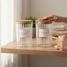 Özbience Oval Ahşap Kapaklı Çizgili Kavanoz 2200ML, Kaliteli Deterjan Saklama