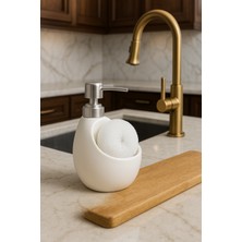 Özbience Şık Porselen Sıvı Sabunluk ve Bulaşık Tel Hazneli Set