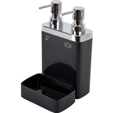 Özbience Çift Hazneli ve Süngerlikli Siyah Mutfak Sıvı Sabunluk